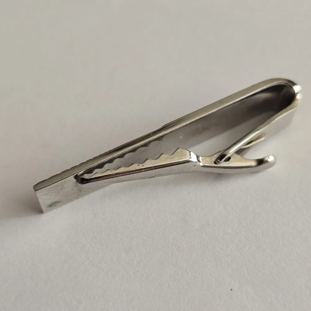 Vintage set cuff links tie clip silver tone geometric rhombus parallelogram